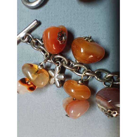 Carnelian Stone Charm Bracelet With Silver-Tone Chain & Floral Accents - Picture 3 of 5